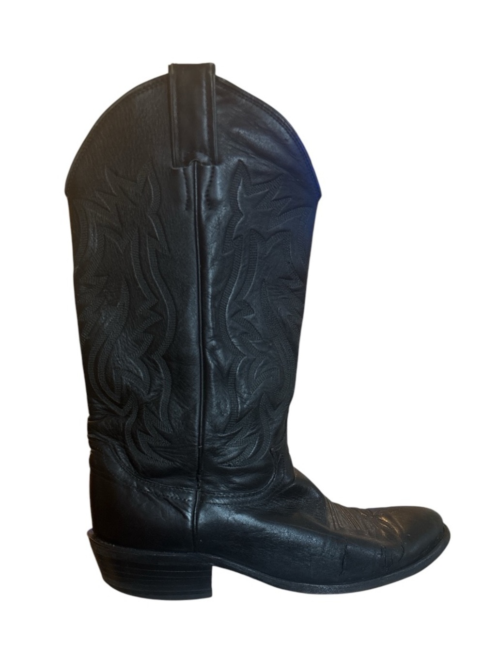 Vintage Justin Black Leather Western Cowboy Boots|Pointed Toe